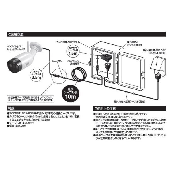 送料無料】日本アンテナ SC05ST・SCWP06FHD用電源延長ケーブル 10m