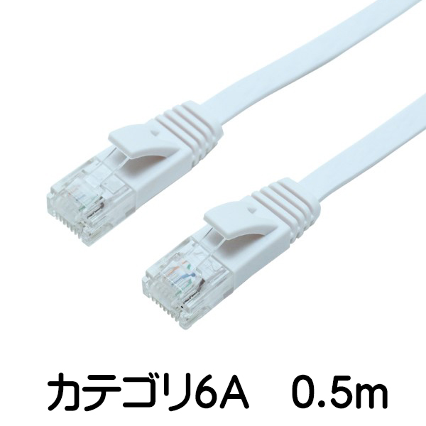 ネコポス送料無料】ミヨシ フラットLANケーブル CAT.6A 0.5m ホワイト TWU-6A5/WH ストレートケーブル より線 カテゴリー6A  | アダチカメラ